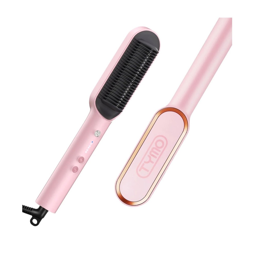 TYMO RingHair Straightener Comb Brush‎ Pink Hot Hair Styling Tool